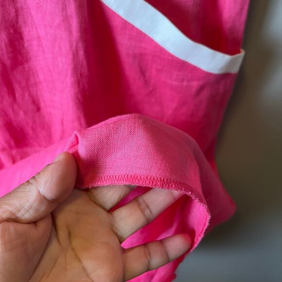 Boden Women's Midi Dress Size 12 Pink 100% Linen A-Line Raw Hem - Picture 8 of 8